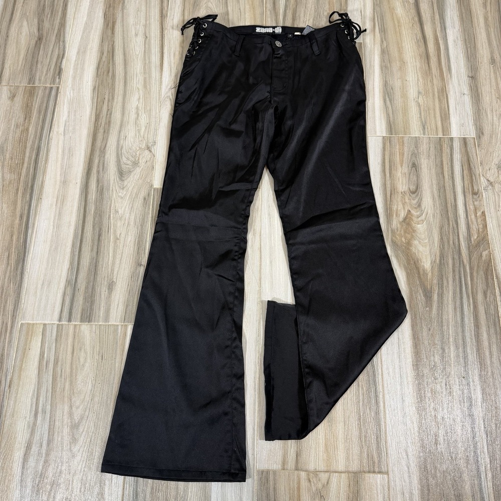VTG Zana Di Lace Up Flare Low Rise Pants SZ 7/S 90s Y2K Grunge Hippie Indie Boho